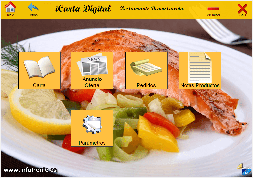 iCartaDigital Captura de Pantalla Limpia Menú Interactivo Infotronic Software